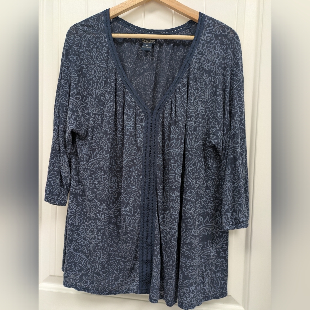 Lucky Brand Blue Floral V-neck Blouse